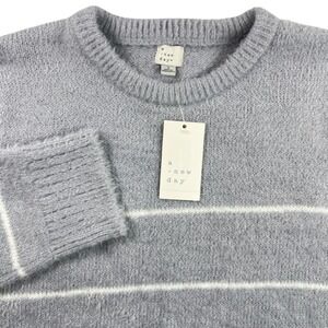 Cozy Fuzzy Soft Knit Sweater Neutral Gray Stripe A New Day Womens Large NWT